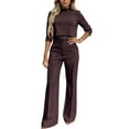 thumbnail image 1 of CharmCyan Women's Casual Temperament Commuting Wide-leg Pants Solid Color Two-piece Suit Wine S, 1 of 2