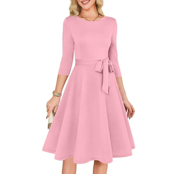 CharmCyan Women's Cocktail Dresses 3/4 Sleeve Vintage Wedding Guest Dress Pink L