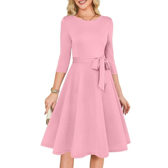 CharmCyan Women's Cocktail Dresses 3/4 Sleeve Vintage Wedding Guest Dress Pink S