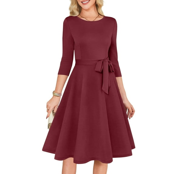 CharmCyan Women's Cocktail Dresses 3/4 Sleeve Vintage Wedding Guest Dress Wine L
