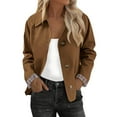 thumbnail image 1 of CharmCyan Women's Cropped Trench Coat Classic Collar Oversize Casual Jackets With Checkered Brown L, 1 of 2