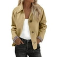 thumbnail image 1 of CharmCyan Women's Cropped Trench Coat Classic Collar Oversize Casual Jackets With Checkered Khaki M, 1 of 2