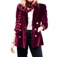 thumbnail image 1 of CharmCyan Women’s Double Breasted Velvet Blazer with Gold-Tone Buttons and Notched Lapel Collar Long Sleeve Fashion Outerwear Wine 2XL, 1 of 2