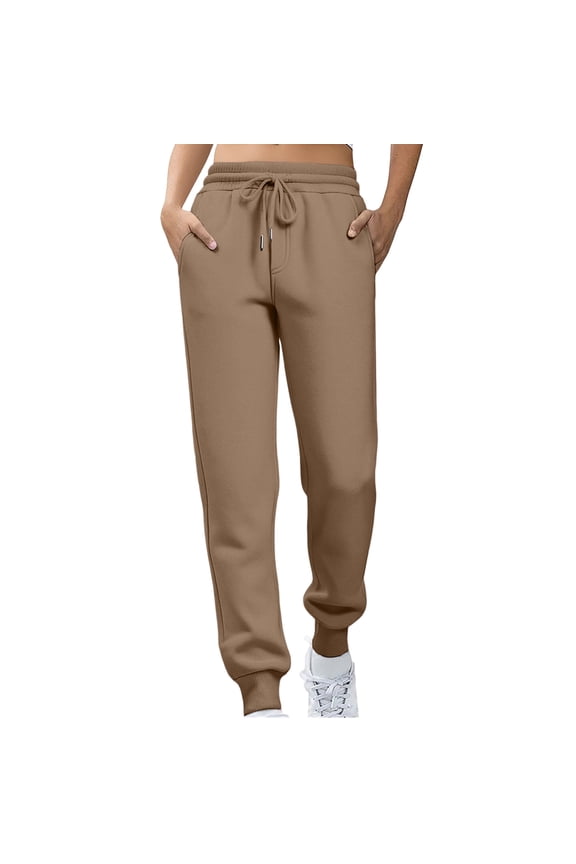 Women’s Drawstring Waist Jogger Pants Casual Athletic Sweatpants Soft Cotton Blend Fabric Loose Fit with Pockets for Everyday Wear Khaki S