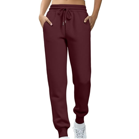 CharmCyan Women’s Drawstring Waist Jogger Pants Casual Athletic Sweatpants Soft Cotton Blend Fabric Loose Fit with Pockets for Everyday Wear Wine S