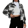 thumbnail image 1 of CharmCyan Women's Fashion Plaid Short Jacket Dark Gray L, 1 of 1