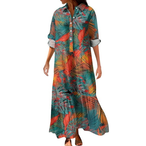 CharmCyan Women's Fashionable And Elegant Autmn And Winter Button Lapel Three-quarter Sleeve Three-dimensional Printed Dress Vermilion M