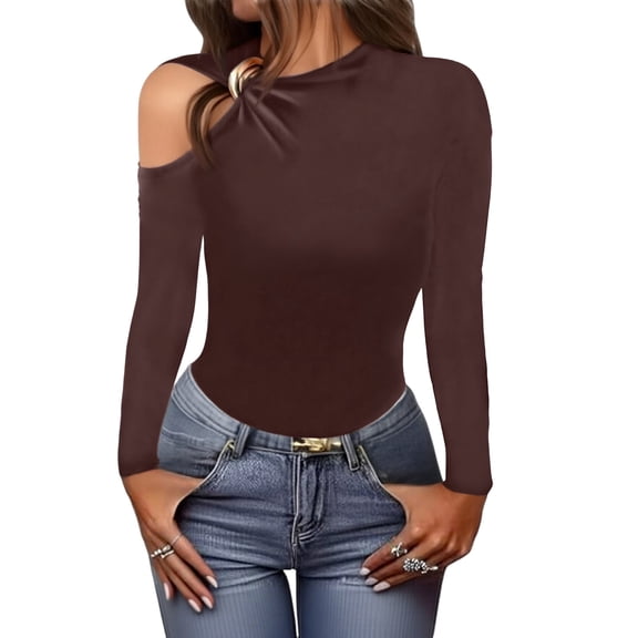 CharmCyan Women's Fashionable Asymmetrical Neckline, One-shoulderc Embellishment, Slim-fitting Top Khaki S