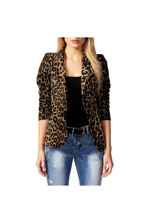 Women's Fashionable Leopard Print Temperament Commuting Thin Long-sleeved Small Suit Brown XL