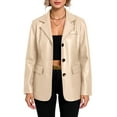 thumbnail image 1 of CharmCyan Women’s Faux Leather Blazer Jacket with Notched Lapel Long Sleeve Single Breasted Office Casual Outerwear Coat Beige L, 1 of 2