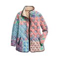 thumbnail image 1 of CharmCyan Women's Floral Print Stand Up Collar Pleated Cotton Long Sleeved Button Cotton Jacket Blue L, 1 of 2