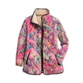 thumbnail image 1 of CharmCyan Women's Floral Print Stand Up Collar Pleated Cotton Long Sleeved Button Cotton Jacket Hot Pink M, 1 of 2