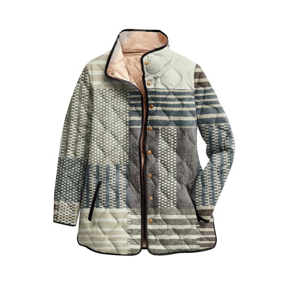 CharmCyan Women's Floral Print Stand Up Collar Pleated Cotton Long Sleeved Button Cotton Jacket Multicolor L