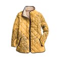 thumbnail image 1 of CharmCyan Women's Floral Print Stand Up Collar Pleated Cotton Long Sleeved Button Cotton Jacket Yellow M, 1 of 2