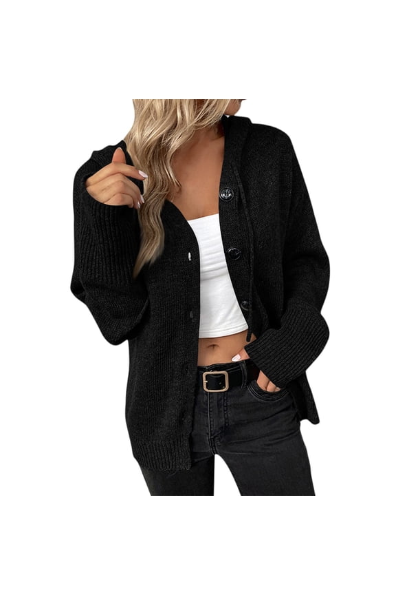 Women’s Knit Cardigan Button Down Long Sleeve Sweater Open Front Casual Loose Fit Soft Lightweight Outwear for Everyday Wear Black 2XL