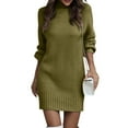 thumbnail image 1 of CharmCyan Women's Knitted Dress Turtleneck Winter Sweater Dress Knitted Dresses Midi Plain Long Wool Dress Army Green L, 1 of 9