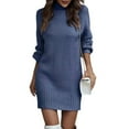 thumbnail image 1 of CharmCyan Women's Knitted Dress Turtleneck Winter Sweater Dress Knitted Dresses Midi Plain Long Wool Dress Blue 2XL, 1 of 9