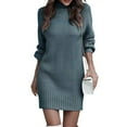 thumbnail image 1 of CharmCyan Women's Knitted Dress Turtleneck Winter Sweater Dress Knitted Dresses Midi Plain Long Wool Dress Royal Blue L, 1 of 8