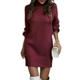 thumbnail image 1 of CharmCyan Women's Knitted Dress Turtleneck Winter Sweater Dress Knitted Dresses Midi Plain Long Wool Dress Wine L, 1 of 9