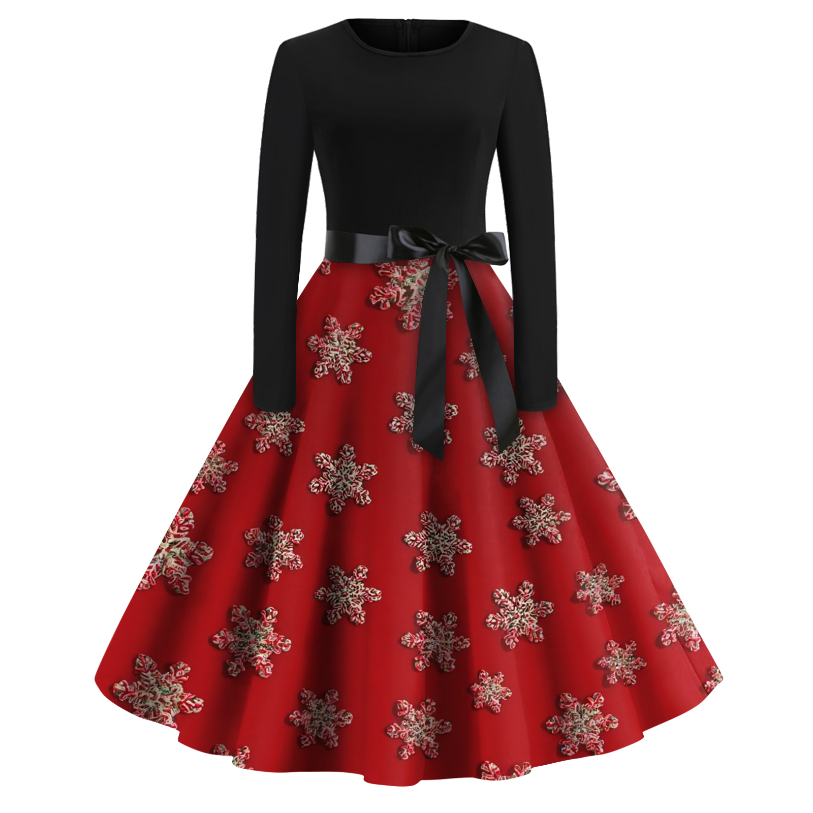 Fashion Crew Neck Long Sleeve Christmas Short Dress