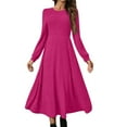 thumbnail image 1 of CharmCyan Women’s Long Sleeve Pleated Maxi Dress with Crew Neck Solid Ribbed Knit Fabric Elegant A Line Casual Style Comfortable Fit Hot Pink XL, 1 of 9