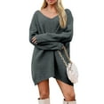 thumbnail image 1 of CharmCyan Women’s Long Sleeve V Neck Loose Fit Knitted Sweater Dress Casual Pullover Soft Ribbed Knitwear for Autumn Winter Daily Wear Dark Gray M, 1 of 5