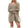 thumbnail image 1 of CharmCyan Women’s Long Sleeve V Neck Loose Fit Knitted Sweater Dress Casual Pullover Soft Ribbed Knitwear for Autumn Winter Daily Wear Khaki L, 1 of 5