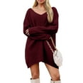 thumbnail image 1 of CharmCyan Women’s Long Sleeve V Neck Loose Fit Knitted Sweater Dress Casual Pullover Soft Ribbed Knitwear for Autumn Winter Daily Wear Wine 2XL, 1 of 5