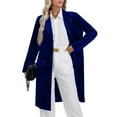 thumbnail image 1 of CharmCyan Women’s Long Sleeve Velvet Open Front Coat with Notched Lapel and Patch Pockets for Office Casual Wear Blue M, 1 of 2