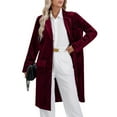 thumbnail image 1 of CharmCyan Women’s Long Sleeve Velvet Open Front Coat with Notched Lapel and Patch Pockets for Office Casual Wear Wine S, 1 of 2