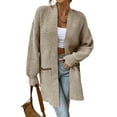 thumbnail image 1 of CharmCyan Women's Loose Casual Long Sleeve Knitted Pocket Sweater Jacket Khaki L, 1 of 2