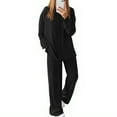 thumbnail image 1 of CharmCyan Women’s Loose Fit Two Piece Long Sleeve Top and Wide Leg Pants Set Comfortable Casual Matching Outfit for Daily Wear Black S, 1 of 1