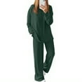 thumbnail image 1 of CharmCyan Women’s Loose Fit Two Piece Long Sleeve Top and Wide Leg Pants Set Comfortable Casual Matching Outfit for Daily Wear Green XL, 1 of 1