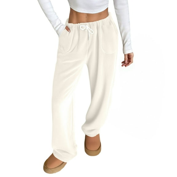 CharmCyan Women’s Loose Fit Wide Leg Sweatpants with Elastic Waistband and Drawstring Casual Lounge Pants with Pockets for Everyday Wear White XL