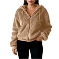 thumbnail image 1 of CharmCyan Women's Loose Winter Long Sleeve Cardigan Zipper Solid Color Plush Jacket Coffee L, 1 of 2