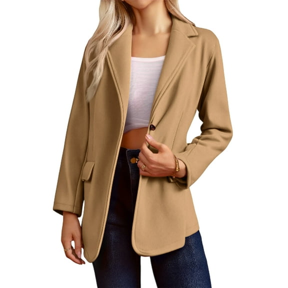CharmCyan Women’s Open Front Casual Blazer Jacket with Lapel Collar and Long Sleeves for Office Business and Daily Wear Camel XL