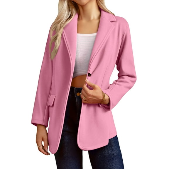 CharmCyan Women’s Open Front Casual Blazer Jacket with Lapel Collar and Long Sleeves for Office Business and Daily Wear Pink S