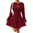 thumbnail image 1 of CharmCyan Women’s Ribbed Knit Long Sleeve Hooded Dress with Cutout Detail and Flared Skirt Casual Pullover Style Comfortable Fit Wine L, 1 of 7
