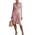 thumbnail image 1 of CharmCyan Women's Solid Color Bodycon Skirt Long-sleeved V-neck Pleated Design Sense Dress Pink M, 1 of 4