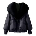thumbnail image 1 of CharmCyan Women's Solid Color Fashionable Thick Warm Temperament Cotton Jacket With Large Collar Cotton Coat Jacket Black XL, 1 of 2