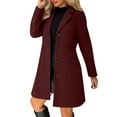 thumbnail image 1 of CharmCyan Women's Solid Color Long Sleeved Lapel Long Coat Woolen Button Coat Wine S, 1 of 2
