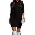 thumbnail image 1 of CharmCyan Women’s Turtleneck Long Sleeve Cable Knit Sweater Dress Chunky Pullover Loose Fit Casual Winter Wear Black L, 1 of 5