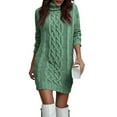 thumbnail image 1 of CharmCyan Women’s Turtleneck Long Sleeve Cable Knit Sweater Dress Chunky Pullover Loose Fit Casual Winter Wear Green M, 1 of 5