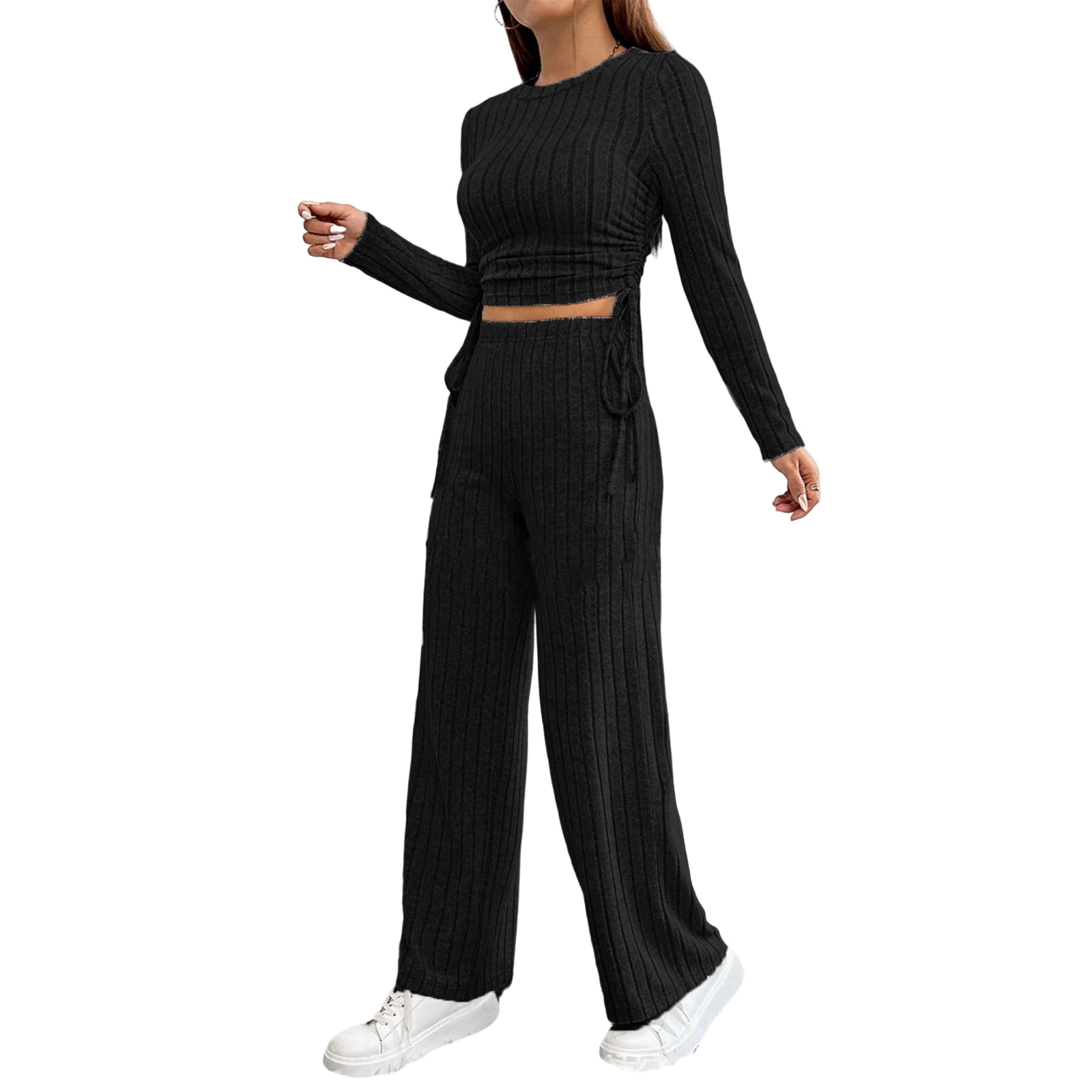Two Piece Ribbed Crop Top & Long Pants