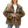 thumbnail image 1 of CharmCyan Women's Winter Fashion Casual Lapel Plush Mid-length Coat Brown S, 1 of 2