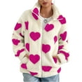 thumbnail image 1 of CharmCyan Womens Fleece Full Zip Jacket with Heart Pattern Long Sleeve Stand Collar Soft Sherpa Outerwear Casual Warm Coat Hot Pink M, 1 of 2