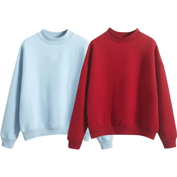 CharmCyan Womens Long Sleeve Pullover Sweatshirt Set Casual Loose Fit High Neck Soft Fleece Tops Crewneck Comfortable Apparel Sky Blue XL