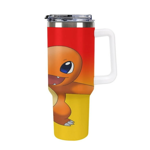Charmander 40oz Large Capacity Car Cup Tumbler with Handle And Straw Lid, Insulated Stainless Steel Double Wall Vacuum Travel Mug, Leak-proof Large Capacity Car Cup,Cupholder Friendly, Keeps Cold Or H