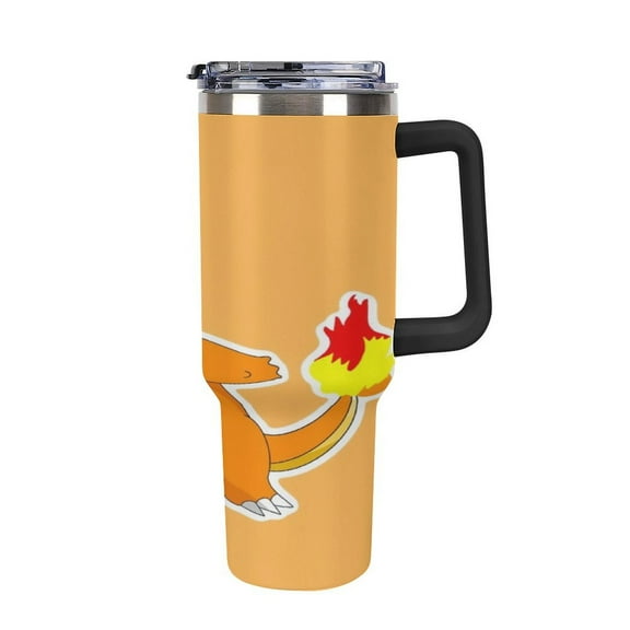 Charmander 40oz Large Capacity Car Cup Tumbler with Handle And Straw Lid, Insulated Stainless Steel Double Wall Vacuum Travel Mug, Leak-proof Large Capacity Car Cup,Cupholder Friendly, Keeps Cold Or H