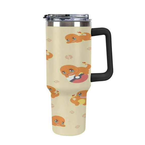 Charmander 40oz Large Capacity Car Cup Tumbler with Handle And Straw Lid, Insulated Stainless Steel Double Wall Vacuum Travel Mug, Leak-proof Large Capacity Car Cup,Cupholder Friendly, Keeps Cold Or H